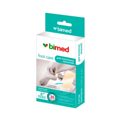 Бимед Foot Care пластырь гидроколлоидный с гепевыми подушечками для влажных мозолей 3,8х7 см 6 шт