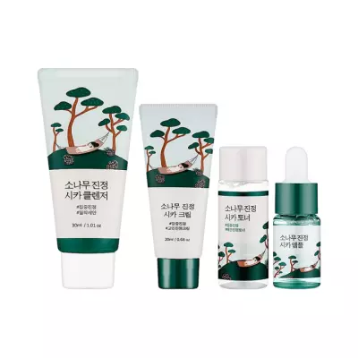 Round Lab Pine Calming Cica Trial Kit набор для ухода за проблемной кожей пенка 30 мл 1 шт + тонер 20 мл 1 шт + сыворотка 10 мл 1 шт + крем 20 мл 1 шт