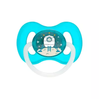 Canpol Babies Space соска-пустышка латексная круглая со светящимся колечком 0-6 месяцев синяя 1 шт