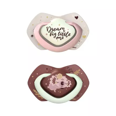 Canpol Вabies Sleepy Koala соска-пустышка силиконовая симметричная со светящимися элементами 0-6 месяцев розовая 2 шт