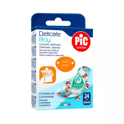 Pic Solution Delicate Boy для детей пластырь с антибактериальной подушечкой для чувствительной кожи c рисунком 1,9х7,2 см 24 шт