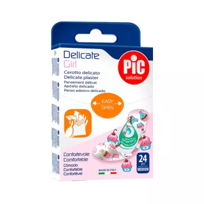 Pic Solution Delicate Girl для детей пластырь с антибактериальной подушечкой для чувствительной кожи c рисунком 1,9х7,2 см 24 шт