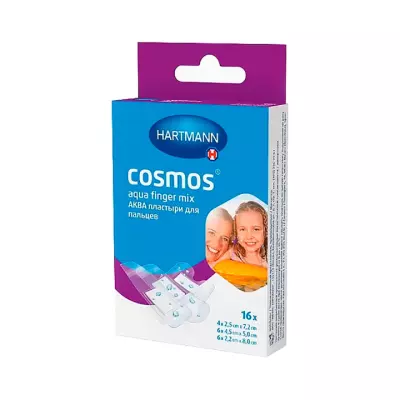 Cosmos Aqua Finger Mix пластырь для пальцев нестерильный ассорти (3 размера) 16 шт Hartmann