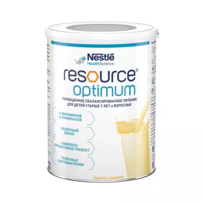 Nestle Ресурс Оптимум белково-витаминный коктейль с ароматом ванили для детей старше 7 лет и взрослых 400 г банка 1 шт