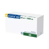 Агарта Мет 50 мг+1000 мг таблетки покрытые пленочной оболочкой 60 шт