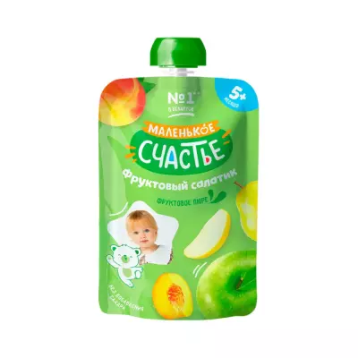 Маленькое счастье пюре фруктовый салатик яблоко-груша-персик 90 г 1 шт
