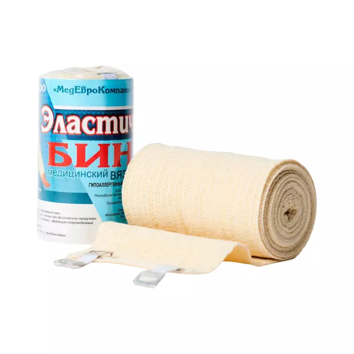 Бинт медицинский эластичный вязаный с лайкрой компрессионный ленточный средней растяжимости 10х200 см 1 шт МедЕвроКомпани
