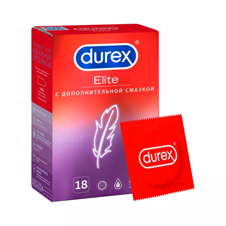 Durex Elite презервативы из натурального латекса с дополнительной смазкой 18 шт