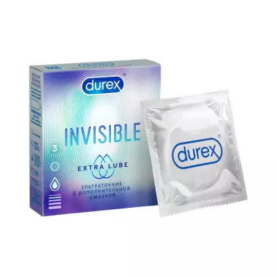 Durex Invisible Extra Lube презервативы из натурального латекса ультратонкие с дополнительной смазкой 3 шт