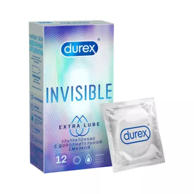 Durex Invisible Extra Lube презервативы из натурального латекса ультратонкие с дополнительной смазкой 12 шт