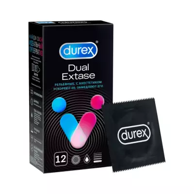 Durex Dual Extase презервативы из натурального латекса рельефные с анестетиком 12 шт