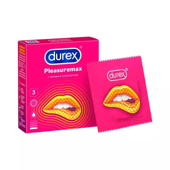 Durex Pleasuremax презервативы из натурального латекса с ребрами и пупырышками 3 шт