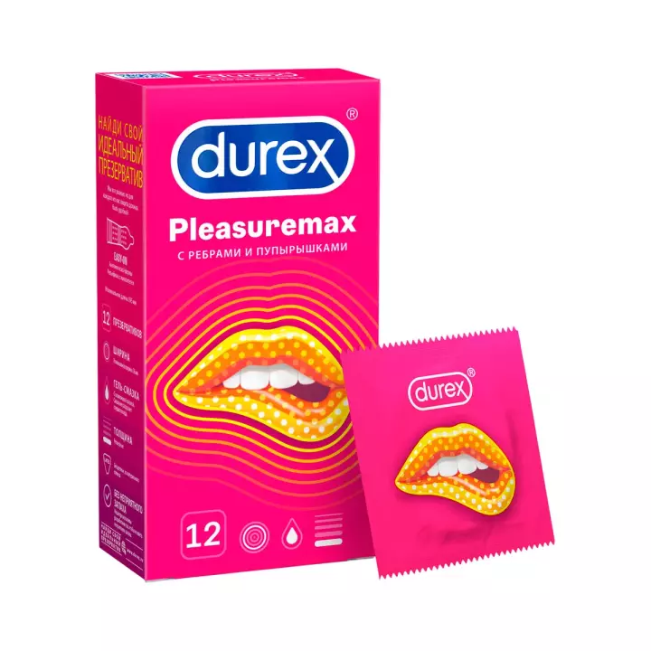 Durex Pleasuremax презервативы из натурального латекса с ребрами и пупырышками 12 шт