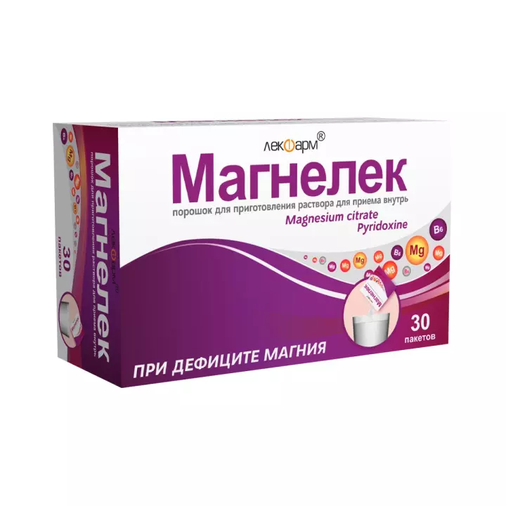 Магнелек порошок для приготовления раствора для приема внутрь 3 г пакет 30 шт