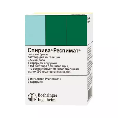Спирива Респимат 2,5 мкг/доза раствор для ингаляций 4,5 мл картридж в комплекте с ингалятором Респимат 1 шт